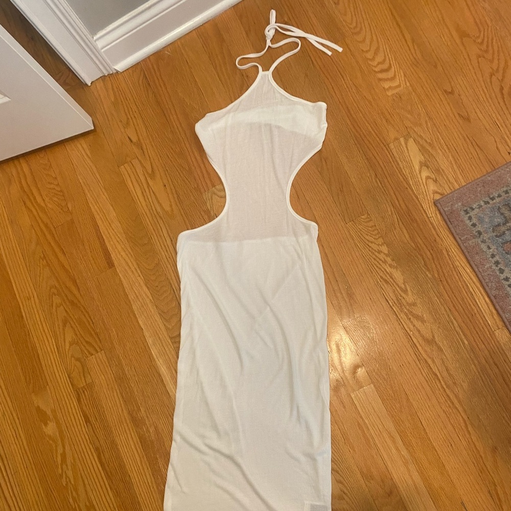 White waffle dress with open back
